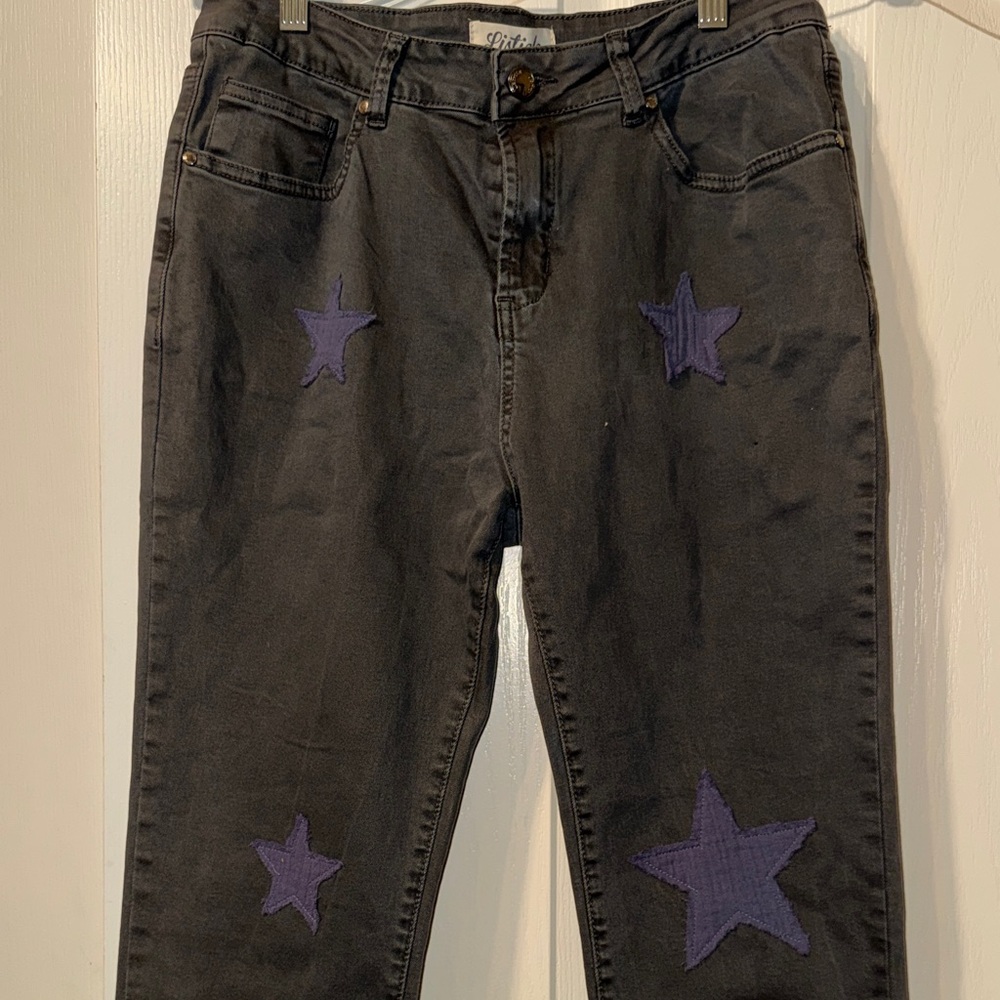 Women's Gray Jeans with Purple Star Accents